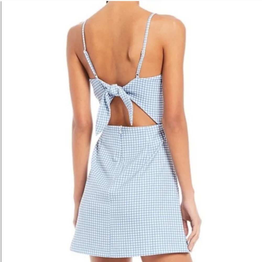 French Connection Blue Gingham Tie-Back Mini Dress